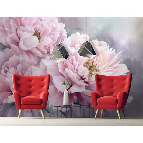 Fototapete Blumen Pfingstrosen Boho, für Wohnzimmer und Schlafzimmer, 200 x 140 cm – Komplettset inkl. Kleister & Anleitung (1/5)