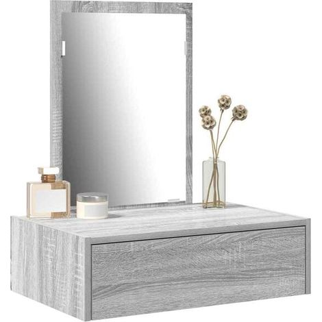 Coiffeuse en Bois d'Ingénierie, Style Moderne, avec Miroir et Tiroirs de Rangement, Bureau de Maquillage Compact pour Chambre, 60 x 40 x 70 cm, Gris (1/5)