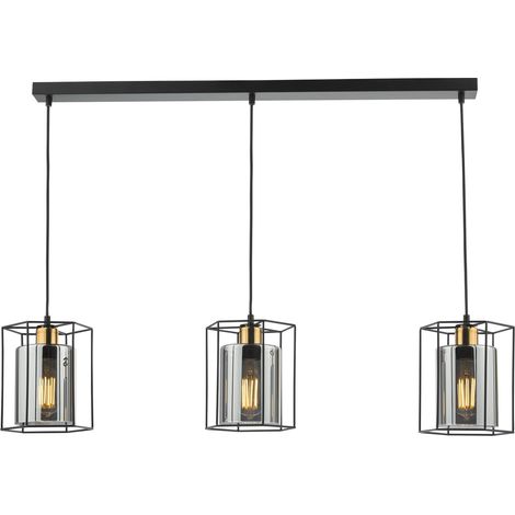 Dar Tatum Suspension Tatum à 3 barres lumineuses, noir mat et verre fumé (1/5)