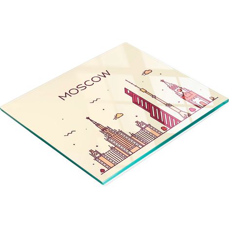 Tagliere e vassoio decorativo in vetro con motivo edificio di Mosca, 60x52 cm (1/5)