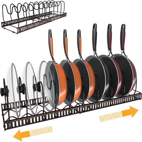 Organisateur de Poêle à Frire Extensible, Porte-Casseroles Ajustable pour Ustensiles de Cuisine, Support pour Couvercles, 10 Compartiments, Bronze (1/5)