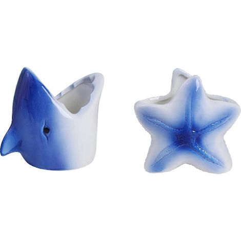 Pots de fleurs animaux marins, étoiles de mer bleues, requins, petit pot de fleurs de table en céramique émaillée (1/4)