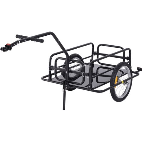 Remorque vélo pliable 2 roues réflecteurs sécurité charge 40 kg 155x71.5x77 cm Noir