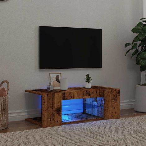 Meuble TV avec LED-Banc TV-Meuble Télé avec lumière LED vieux bois bois d'ingénierie 403469 (1/5)