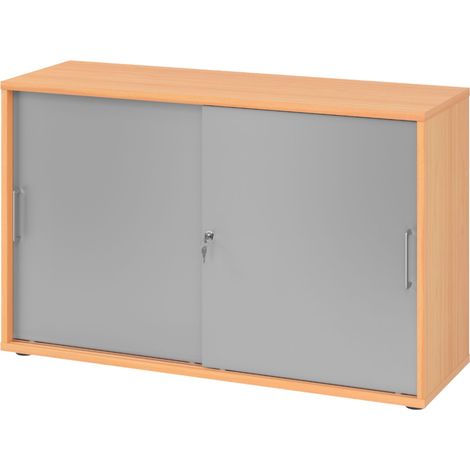 bümö Schiebetürenschrank office - 2 Ordnerhöhen Buche/Silber (1/5)
