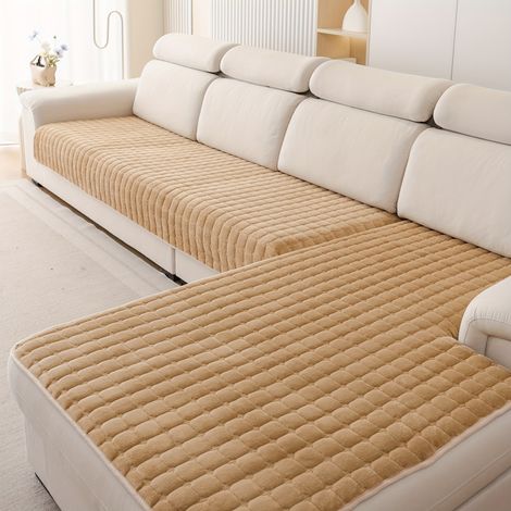 Set 2 Housses Canapé Flanelle Matelassée – Lavable, Anti-Poil. Pour Salon/Chambre. Modèle (Kaki 90x160 + 90x210cm). (1/5)