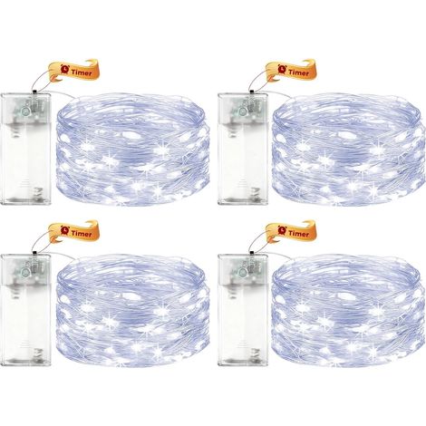 LED String Lights with Timer, 6.6ft 20 LED Micro Copper Wire String Lights Indoor Cool White with Timer for Wedding, New Year, Christmas (4 Pack) (1/5)