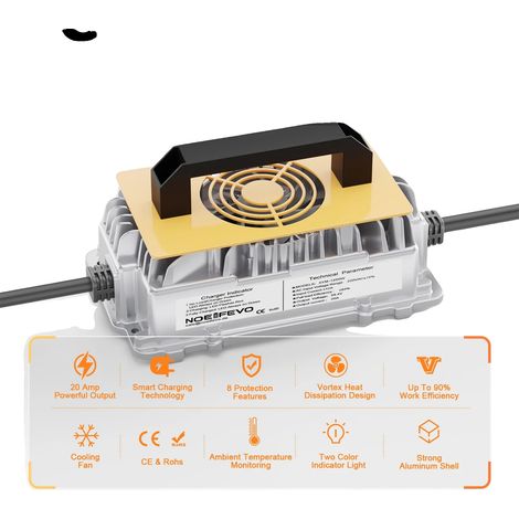 Chargeur de batterie, sortie 20A, système de charge multi-étapes, UE (1/5)