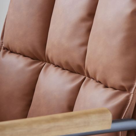 Fauteuil de bureau ergonomique en cuir, roulettes et accoudoirs en chêne, siège pivotant réglable en hauteur pour dirigeants. (1/4)