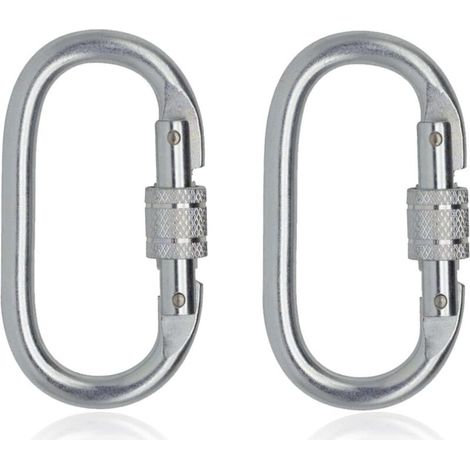Mousqueton d'escalade robuste à clip (25 kn = 5 600 lb), crochet avec porte à vis polyvalent pour l'escalade, le gréement, les cordes, les hamacs (forme O, paquet de 2)-DOU