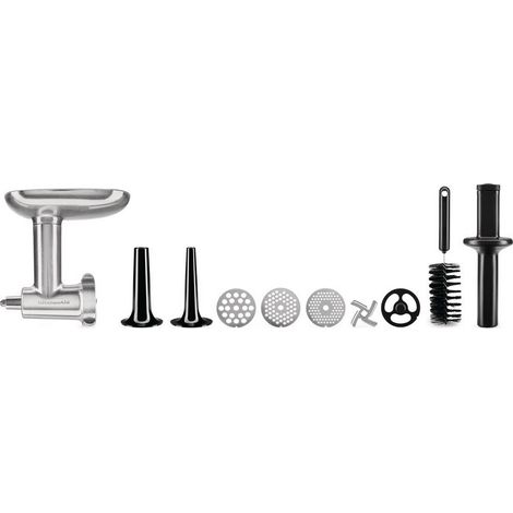 Hachoir à viande inox – Accessoire KitchenAid 5KSMMGA – 3 grilles, accessoires saucisses, brosse – Pour hacher viande, râper fromage (1/10)