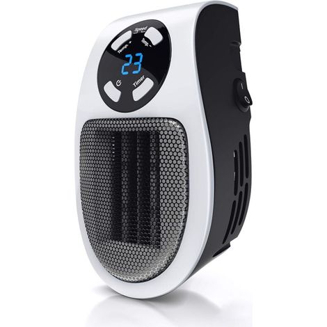 Mini termoventilatore in ceramica da 500 W - Mini termoventilatore con telecomando - Timer da 1 a 12 ore - Termostato da 15° a 30° - Spina girevole a 90° - Bagno, Ufficio