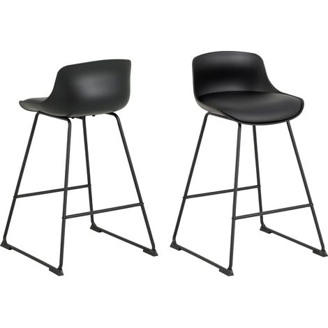 Barhocker mit Rückenlehne Tina niedrig schwarz Metall PU-Leder (1/5)