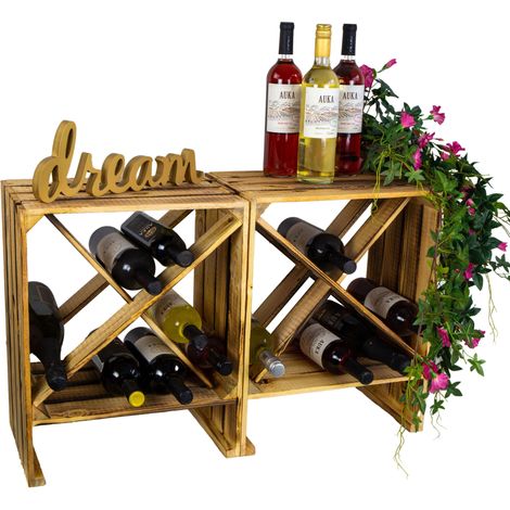 2er Set Weinregal "X" geflammt Weinschrank Weinablage Flaschenregal Holzkiste Regalkiste Weinkiste (1/5)