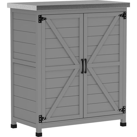 Armario de jardín de madera gris con encimera, doble puerta y estante 79 x 43 x 92 cm (1/5)