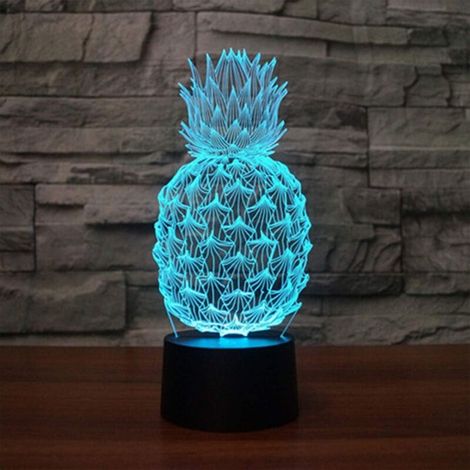 3D Lampe Illusion Optique LED Veilleuse, Optiques Illusions Lampe de Nuit 7 Couleurs Tactile Lampe de Chevet Chambre Table Art Déco Enfant Lumière de Nuit avec Câble USB, Ananas, Ensoleillé (1/5)