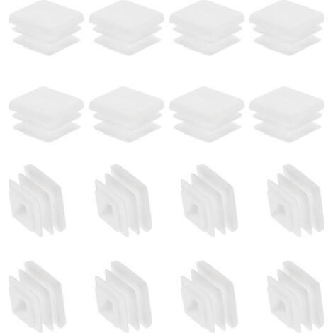 Bouchons à Lamelles Carré Bouchon en Plastique, 16 Pcs 20mm Embouts de Bouchon pour Tubes Carrés Pieds de Chaise Meubles Tubes Métalliques Clôtures pour Trous de 19mm, Blanc