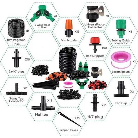 143-teiliges DIY-Gartenbewässerungssystem-Set, 40 m Tropfbewässerungssystem für Gärten, Rasenflächen, Landschaften und Gemüsegärten (1/5)