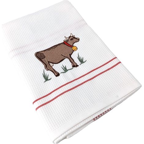 Torchon nid d'abeille WAFFLE brodé Vache (1/5)