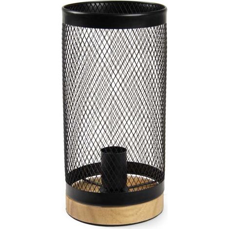 LAMPADA DA ARREDO IN METALLO CON BASE LEGNO A RETE 15X14X28CM COLORE NERO (1/4)