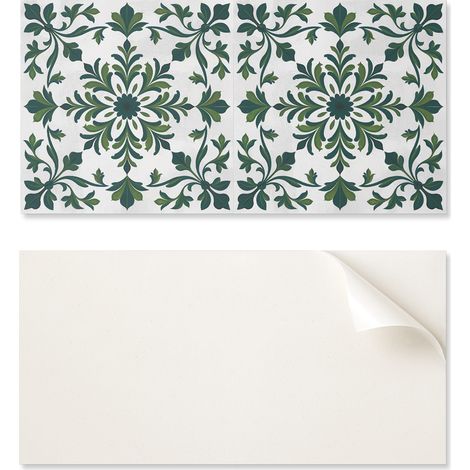 Panel de vinilo autoadhesivo estampado para ba帽o, 100x50 cm, dise帽o de plantas con adornos.