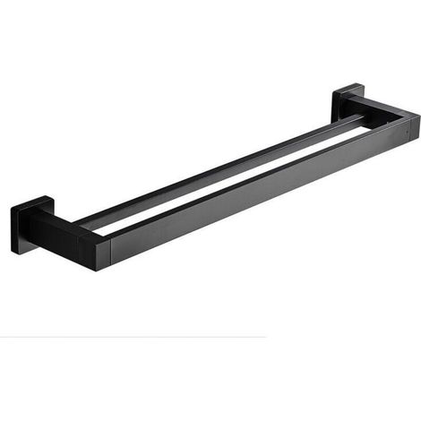 Porte-serviette double mural noir en acier inoxydable – 40cm – Résistant à la corrosion – Installation par perçage – Support pour serviettes de bain et cuisine