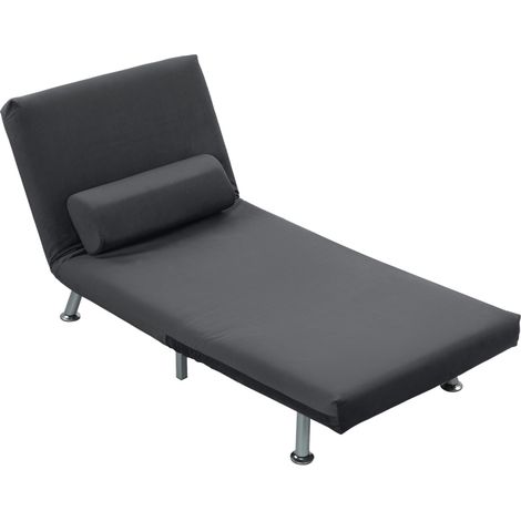 Fauteuil-lit pliant une place avec dossier réglable 75 x 70 x 75 cm polyester gris foncé HAVRYA (1/5)