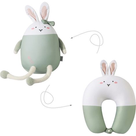 Coussin mignon en forme de U en forme de lapin, coussin convertible, jouet 2 en 1, cadeau créatif, cadeau d'anniversaire pour filles, vente en gros, vert comme sur la photo. (1/2)