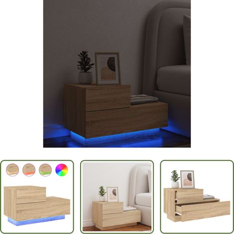 LED-Leuchten - Nachttisch mit LED-Leuchten Sonoma-Eiche 70x36x40,5 cm (1/5)