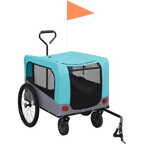 Remorque vélo et poussette 2 en 1 pour chien, bleu-gris