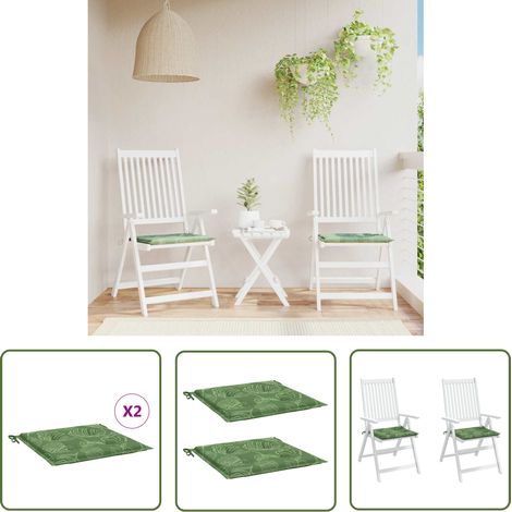 The Living Store Coussins de chaise lot de 2 motif de feuilles 40x40x3 cm tissu - Coussin De Chaise - Coussin Décoratif - Coussin Extérieur - Coussin Jardin - Coussin Patio