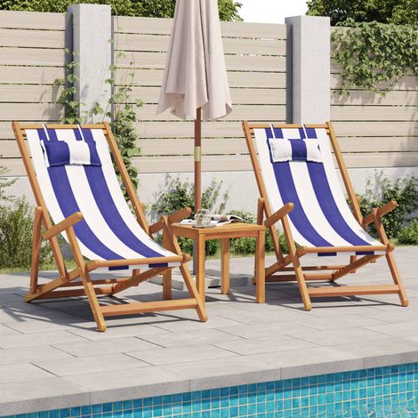 Maison Exclusive - Sedie da Spiaggia Pieghevoli 2 pz Blu e Bianco Tessuto e Legno