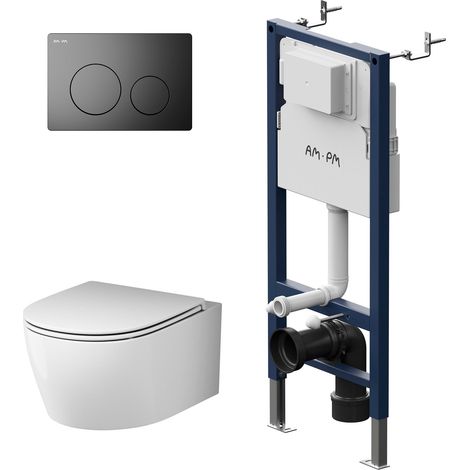 AM.PM Wand WC spülrandlos Set mit Vorwandelement Komplettset Unterputz Spülkasten Vorwandspülkasten Keramik Unterputzspülkasten Schüssel Drücke (1/5)