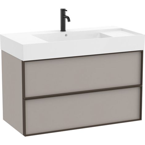Pack meuble unik "INSPIRA" 1000 - 2 tiroirs + lavabo plan en fineceramic - Gris Mat - Roca (1/2)
