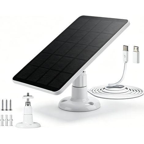 Panneau Solaire pour Caméra de Sécurité, 3W Panneau Solaire USB-C & Micro-USB, Etanche IP65 Chargeur Solaire pour Caméra avec Câble Compatible avec Eufy, Eufycam (1/5)