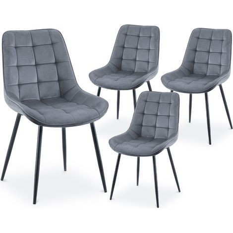Lot de 4 chaises capitonnées en velours gris SOREN (1/5)