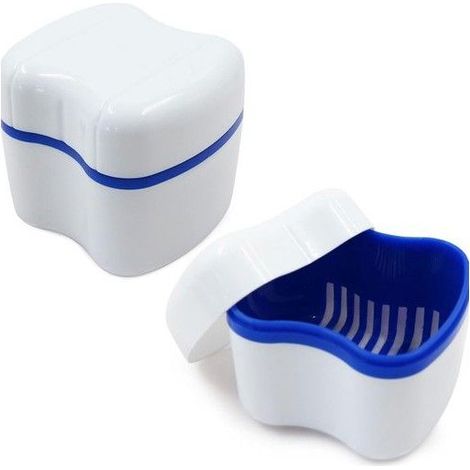 Boîte de rangement pour prothèses dentaires, lot de 2, en plastique PE, cupules orthodontiques avec panier-filtre suspendu, (1/5)