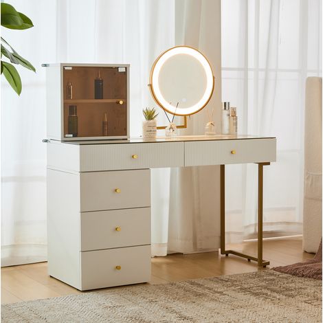 Mesa dormitorio con espejo LED y almacenaje blanco OKMYHOME (1/5)
