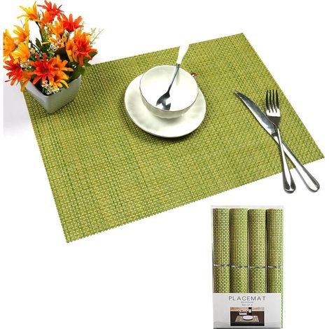 PVC Home Dining Place Mats Gift Set of 4 Non-Slip Heat Resistant Placemats 30 x 45 cm Green (1/5)