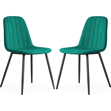 Set di 2 Sedie in velluto trapuntate LUMO Verde Bottiglia gambe nere (1/5)