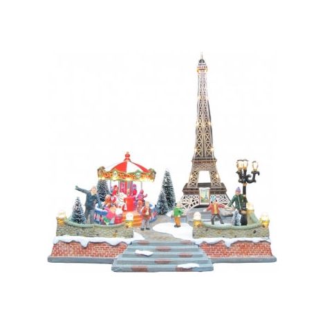 Paesaggio Natalizio Parigi con Giostre 32.5x25x36cm con Movimento Luci e Suoni (1/2)