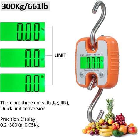 Mini bilancia a gancio da 300 kg, gru industriale elettronica portatile resistente all'acqua con schermo LCD. (1/5)