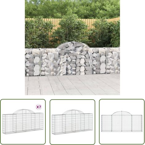 The Living Store Gabionen mit Hochbogen 7 Stk. 200x30x80/100 cm Verzinktes Eisen - Gabionen - Gabionenkorb - Gartendeko - Gartenzubehör - Zaun (1/5)
