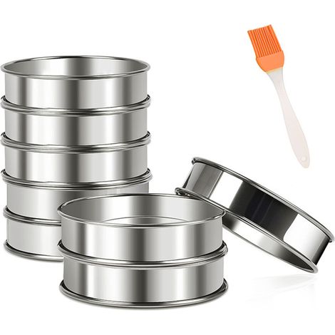 Juego de 8 aros de acero inoxidable para crumpets, 10 cm (4 pulgadas), moldes dobles para tartaletas, aros para hornear pasteles.