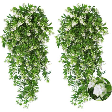 2 Guirlandes de Fleurs Artificielles Suspendues, Fleurs Blanches et Feuilles d’Eucalyptus, Décoration Extérieure (1/5)