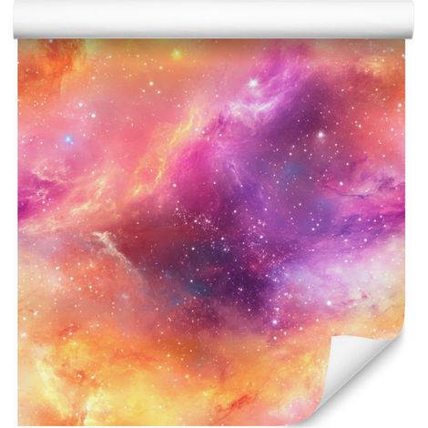 Papier peint aquarelle galaxie corail, pêche et crème 50x1000 cm (1/5)