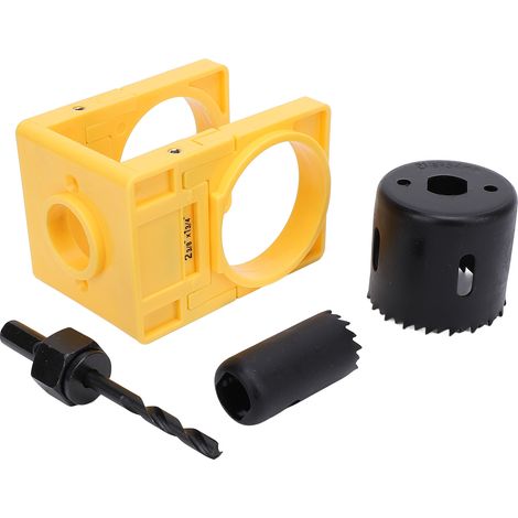 Kit montage serrure porte avec gabarit réglable, scie cloche à serrure boule et tige pour portes 1-3/8 à 1-3/4 pouces jaune (1/5)