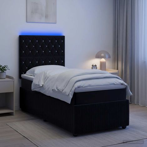 Lit boxspring LED avec matelas Noir 90 x 190 cm Velours (1/5)