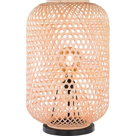 Tischleuchte Tischlampe Bambus Beistellleuchte Boho Wohnzimmer, Metall schwarz, 1x E27 Fassung, DxH 40x62,5 cm
