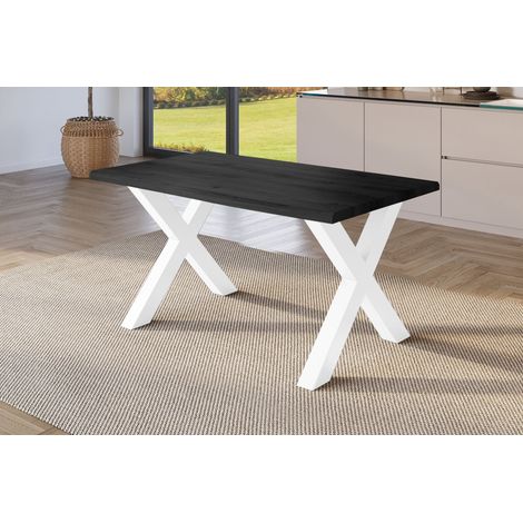 Esstisch Baumkante Holz-Optik Grau 120 x 80 X-Gestell weiß JULIUS